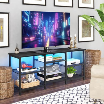 YGEOMER Entertainment Center for TVs Up to 50in with LED Lights, Black