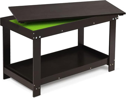 Costzon 2 in 1 Kids Activity Table w/Storage, Patented Building Block Table w/Board for Bricks Crafts Arts Draw, Children Solid Wood Play Table Desk for Preschool Toddler Boy & Girl Gift, Espresso