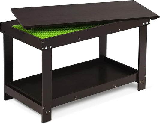 Costzon 2 in 1 Kids Activity Table w/Storage, Patented Building Block Table w/Board for Bricks Crafts Arts Draw, Children Solid Wood Play Table Desk for Preschool Toddler Boy & Girl Gift, Espresso