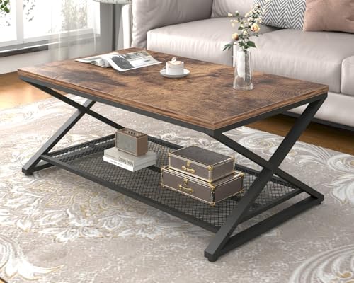 LVB Coffee Table for Living Room, 2 Tier Tea Table, 39 inch, Rustic Brown