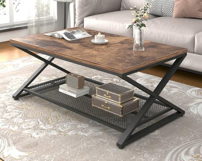 LVB Coffee Table for Living Room, 2 Tier Tea Table, 39 inch, Rustic Brown