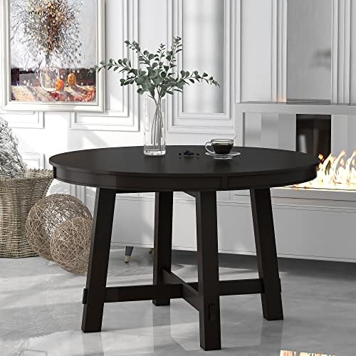 Knocbel Farmhouse Extendable Round Dining Table, Kitchen Dining Room Table with X-Shaped Base, 300lbs Weight Capacity, Standard Height, Espresso Table