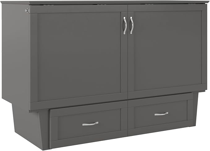 AFI, Monroe Queen Murphy Bed Chest with 6" Mattress, Storage Drawer & Built-in USB Charger, Grey