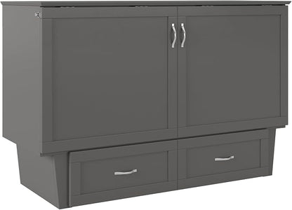 AFI, Monroe Queen Murphy Bed Chest with 6" Mattress, Storage Drawer & Built-in USB Charger, Grey