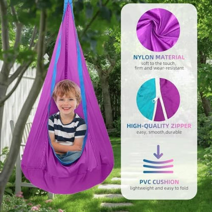Kids Pod Swing Seat Hammock Chair Indoor Outdoor Purple