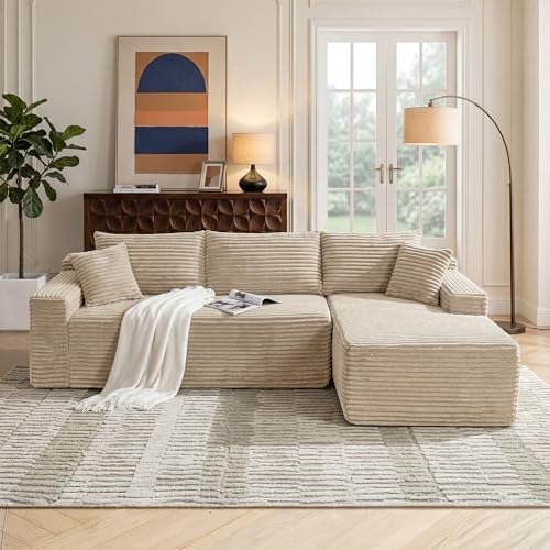 Camel Oversized Sectional Boneless Couch for Living Room. Right Face Chaise