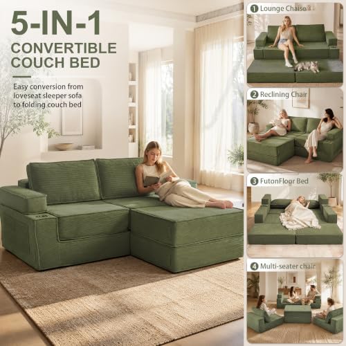 JJJ 75" Convertible Sofa Bed Couch Boneless Loveseat for Living Room