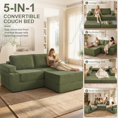 JJJ 75" Convertible Sofa Bed Couch Boneless Loveseat for Living Room