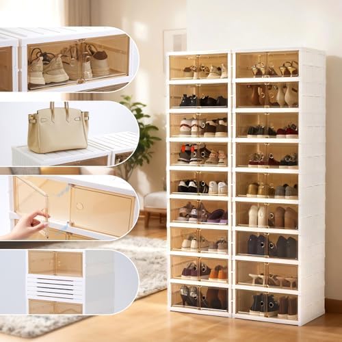 Collapsible Shoe Rack, 2 x 9 Tiers-18 Pairs Foldable Shoe Storage Organizer