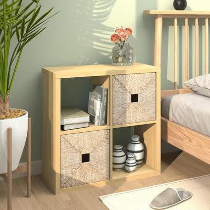 CTESNE【2026 Wooden Thick Frame 4 Cube Storage Organizer Shelf with Anti-Tipping Kits + Reversible Open Back Bookcase, Horizontal and Vertical Dual-use（Oak Color,11inch）
