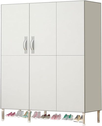 Portable Wardrobe Closet Clothes Organizer 49in Simple Non-Woven Fabric Wardrobe Multi-Functional Household Clothes Storage Cabinet with Cover and Hanging Rod-Gray White