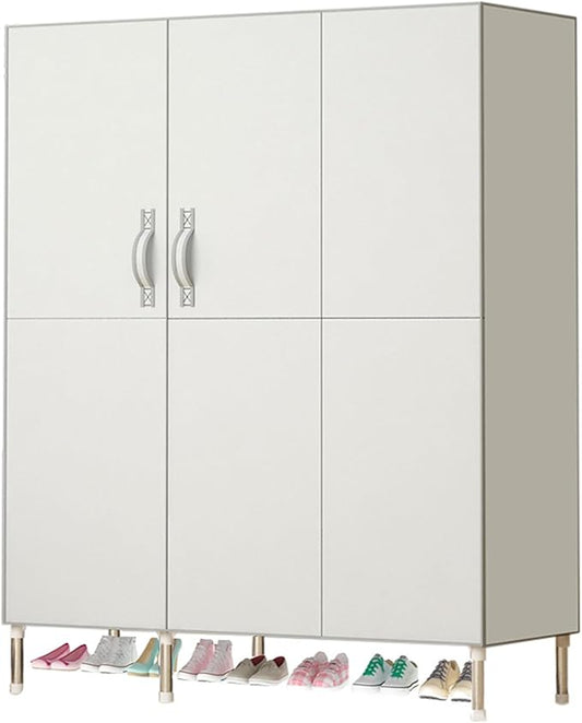 Portable Wardrobe Closet Clothes Organizer 49in Simple Non-Woven Fabric Wardrobe Multi-Functional Household Clothes Storage Cabinet with Cover and Hanging Rod-Gray White