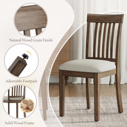 Wooden Dining Chairs Set of 4 with Walnut Wood Legs and Cushion Seat