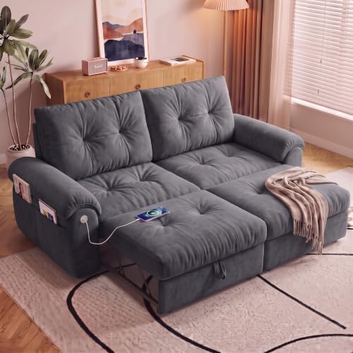 77" Convertible Queen Sofa Bed with USB Port & Side Pockets, Gray