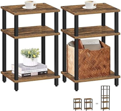TUTOTAK Set of 2 End Table, Side Table, Nightstand, 3-Tier Storage Shelf