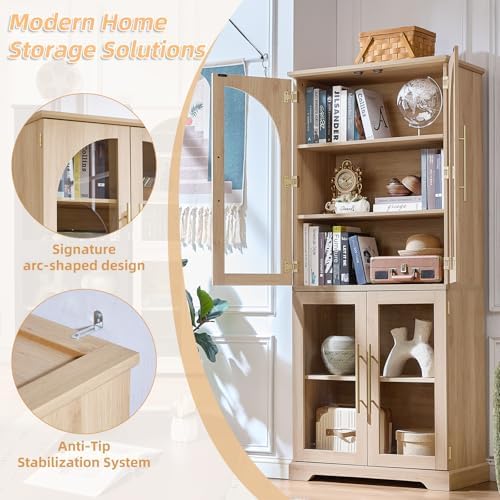 Joaxswe 68" Tall Bookcase with 4 Glass Doors, Farmhouse Bookshelf Set of 2