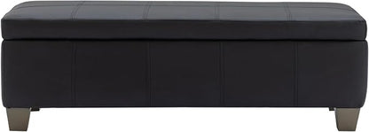 51 Inch Storage Ottoman, Storage Bench with Safety Hinge, Upholstered Synthetic Leather Ottoman Bench for Bedroom, Living Room, Entryway, Hallway, Foot Rest, Support 500lbs, Black