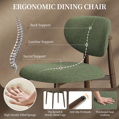MALOL Upholstered Dining Chairs Set of 2 with Curved Back, Green