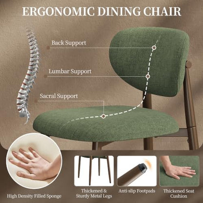 MALOL Upholstered Dining Chairs Set of 2 with Curved Back, Green