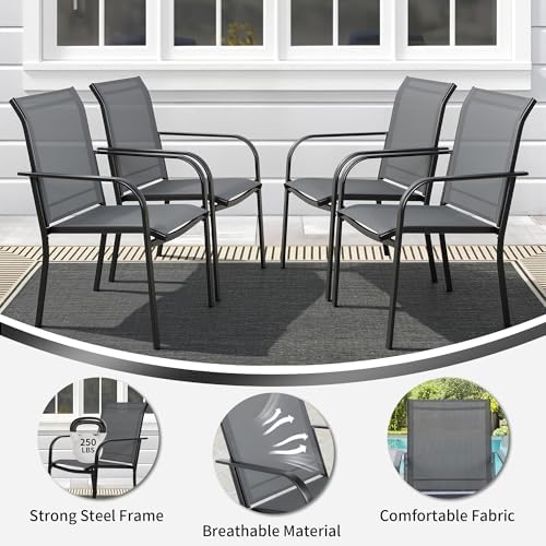 SUNCROWN 5-Piece Outdoor Dining Set, Patio Furniture Set with 4 x Textilene Dinning Chairs and 1 Steel Slat Metal Bistro Table for Garden Deck Lawn Backyard, Grey