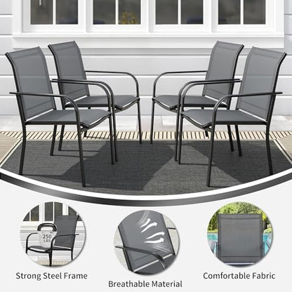 SUNCROWN 5-Piece Outdoor Dining Set, Patio Furniture Set with 4 x Textilene Dinning Chairs and 1 Steel Slat Metal Bistro Table for Garden Deck Lawn Backyard, Grey