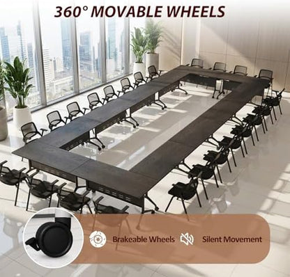 Folding Conference Table Modern Large Mobile Meeting Table Rolling Conference Room Tables with Wheels Seminar Tables for Office Training Classroom (10, Textured Black, 70.9" D X 23.6" W X 29.5" H)