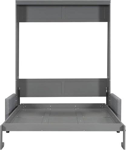 MERITLINE Queen Murphy Bed with Couch,Wood Murphy Bed Cabinet with Sofa,Folding Murphy Wall Bed Queen Size Grey Murphy Bed Cabinet