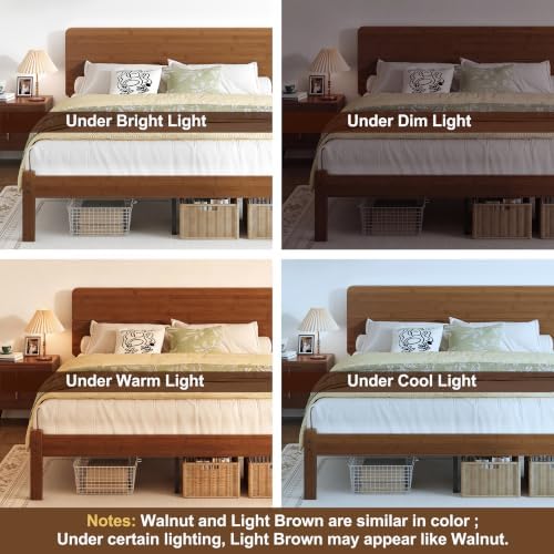BOSRII 14" Twin Size Bamboo Wood Platform Bed Frame with Headboard, Brown