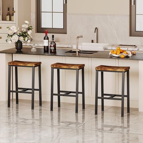 Homeiju Bar Stools, Counter Height Bar Stools Set of 2, 23.6 Inch Saddle Stools with Footrests, Industrial Kitchen Counter Seat for Dining Room, Kitchen, Counter, Rustic Brown