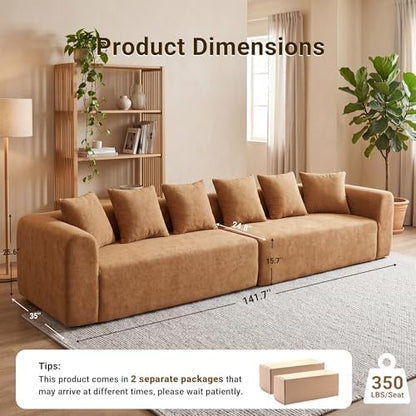 Claiks 142" Cloud Boneless Couch, Modular Sectional, Brown