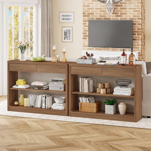 FATORRI Console Table with 2 Drawers, 43.3 Inch Farmhouse Narrow Entryway Table with Storage Shelves, Rustic Sofa Tables Behind the Couch for Hallway, Living Room, Foyer (Walnut)