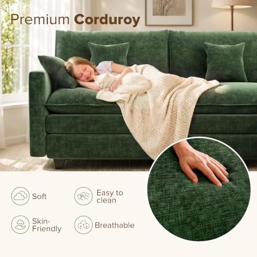 74 Inch Cloud Couch Sectional, Modular Sectional Sofa with 2 Ottoman, Green