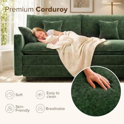 74 Inch Cloud Couch Sectional, Modular Sectional Sofa with 2 Ottoman, Green