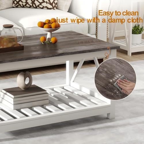 Coffee Table with Storage Small White Farmhouse Coffee Table for Livingroom