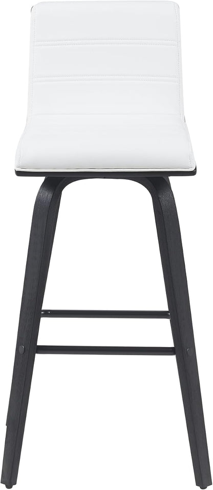 Armen Living Vienna Modern Swivel 30" Bar Height Barstool with White Faux Leather and Black Wood Finish