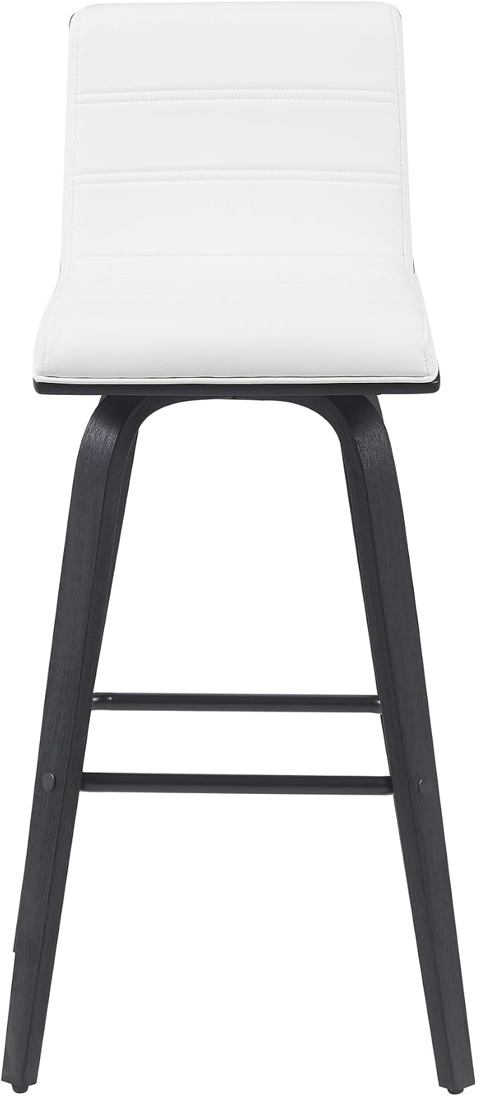 Vienna Modern Swivel Bar Height Stool with Snow White Faux Leather Seat and Black Brushed Wood Frame Set of 4