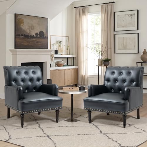 PU Leather Accent Chairs Set of 2, Modern Upholstered Armchair, Black