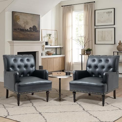 PU Leather Accent Chairs Set of 2, Modern Upholstered Armchair, Black