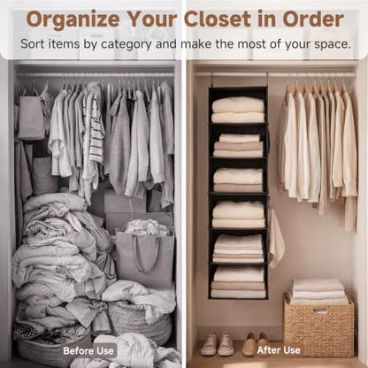 StorageWorks Hanging Closet Organizer, 6-Shelf with 2-in-1 Design, Black