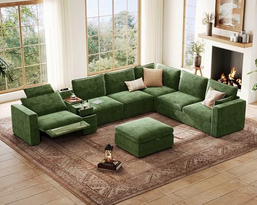170" Modular Power Reclining Sectional 7 Seater Couch with Ottoman Chenille