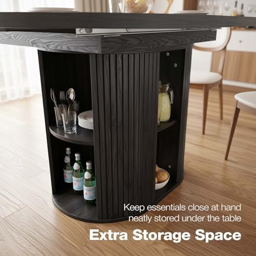 43.3''–59'' Extendable Round Dining Table for 4–8, Black