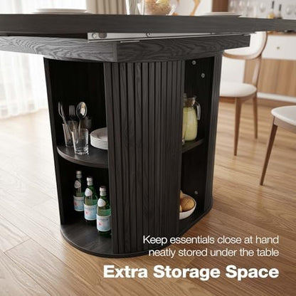 43.3''–59'' Extendable Round Dining Table for 4–8, Black