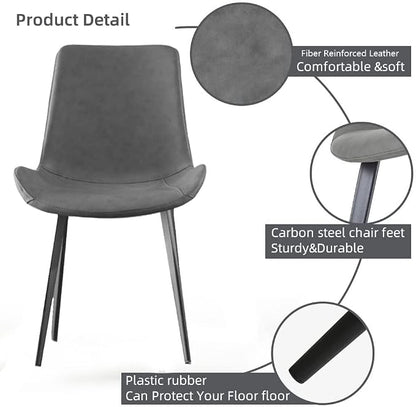 HIPIHOM Dining Chairs Set of 4, Modern Kitchen & Dining Room Chairs, Upholstered Faux Leather Cushion Seat and Sturdy Metal Legs (4 Grey Chairs)
