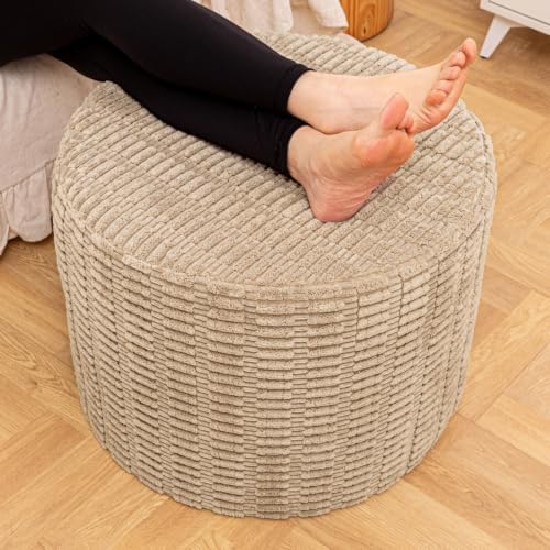 Boneless Ottoman Cloud Couch Ottoman, Rectangular Furry Floor Pouf Foot Rest with Premium Foam Filling, Multi-Use Foot Rest Stool for Living Room & Bedroom (Light Coffee, 22x22x16 Inches, Round)