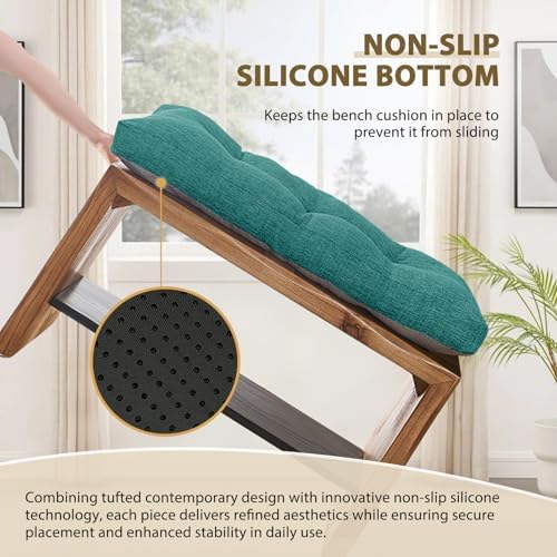 downluxe Indoor Bench Cushion for Indoor Furniture, Non-Slip Tufted Overstuffed Textured Foam Bench Seat Cushion, 36" X 14" X 4", Green, 1 Pack