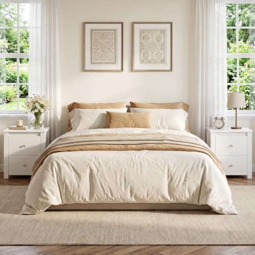 GIANTEX 21'' Wooden Nightstand Set of 2 with 2 Drawers, White