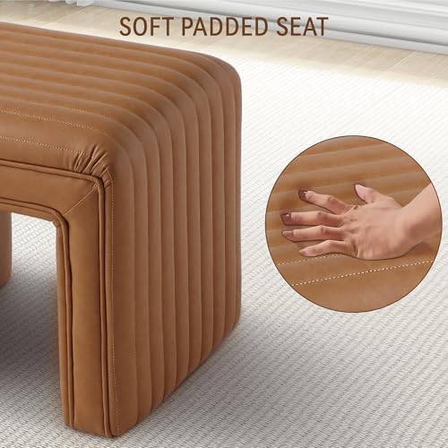 Get Set Style Vanity Stool Chair,Modern PU Leather Ottoman Foot Stool with Wooden Legs Sofa Bench Footstool Extra Seat for Vanity,Makeup Room,Living Room(Fully Assembled
