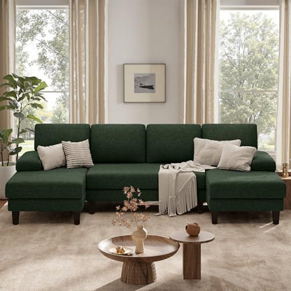 U-Shaped Sectional Sofa for Living Room, Modern Modular Sofa with Double Chaise, Classic Lounge Couch Sleeper for Apartment, Green