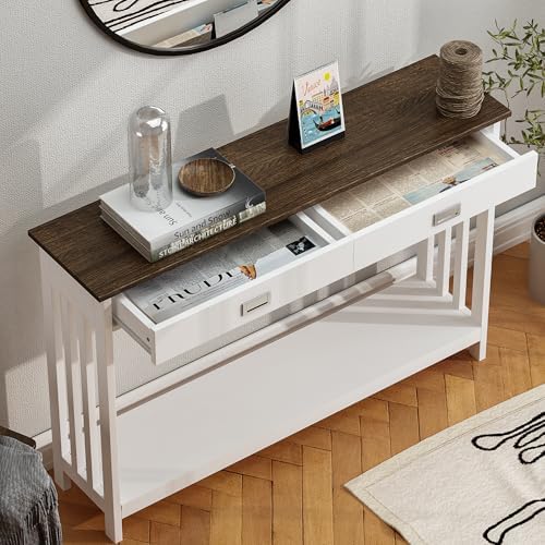 ChooChoo 47" Farmhouse Entryway Table with Drawer, White and Brown