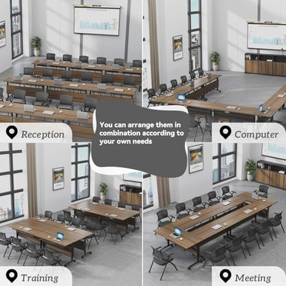 Folding Conference Room Tables, Modular Seminar Conference Table Modern Flip Top Training Meeting Tables, Conference Room Table with Wheels for Home Office Classr, 10 Pack 63inch